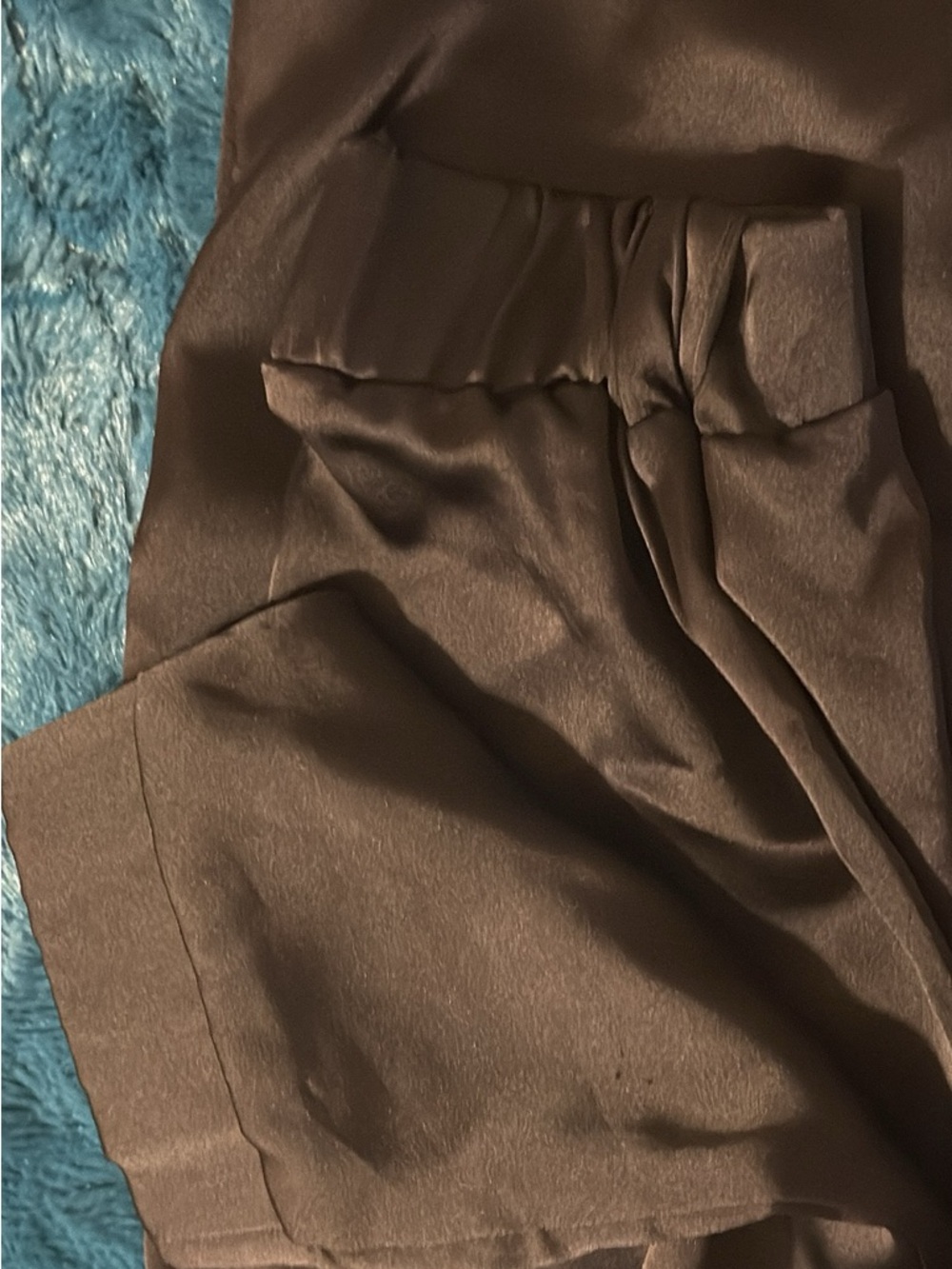 Black Satin Skirt with Gathered Waist Detail